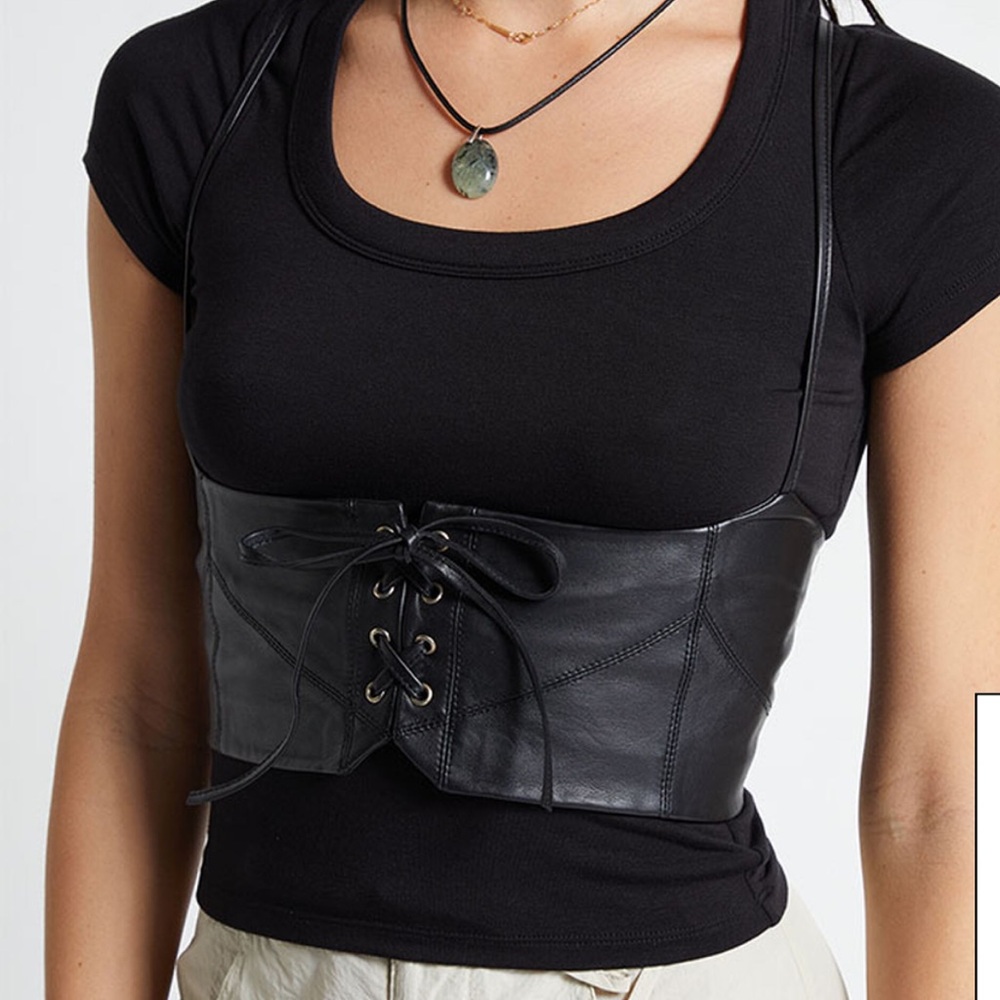 Free People Black Leather Lace-Up Corset
